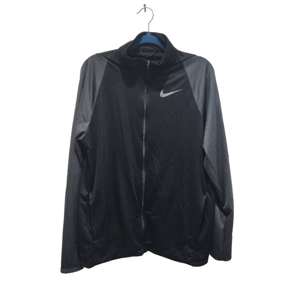 Nike Men's Dri Fit Black Gray Full Zip Track Jacket Shirt Size M 2 Pockets - Picture 1 of 12